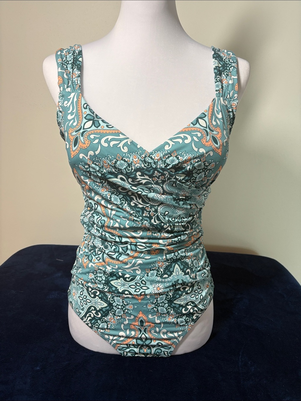 Jantzen Teal and Orange Paisley One-Piece Swimsuit